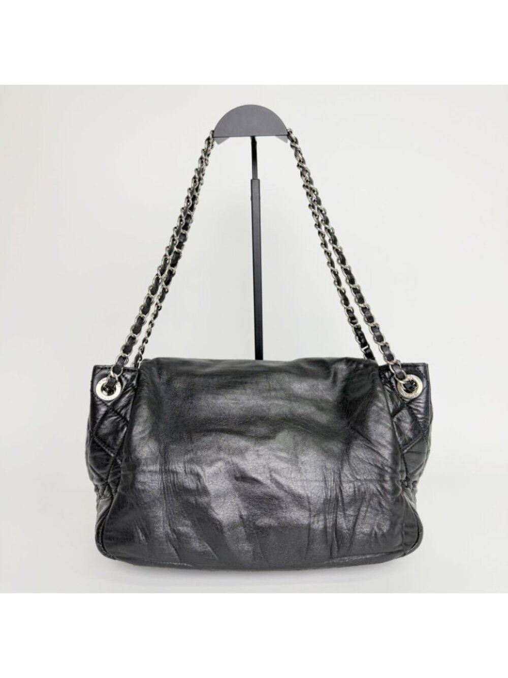 Chanel CC Logo Chain Shoulder Bag Leather Black Silver Vintage - Picture 5 of 16